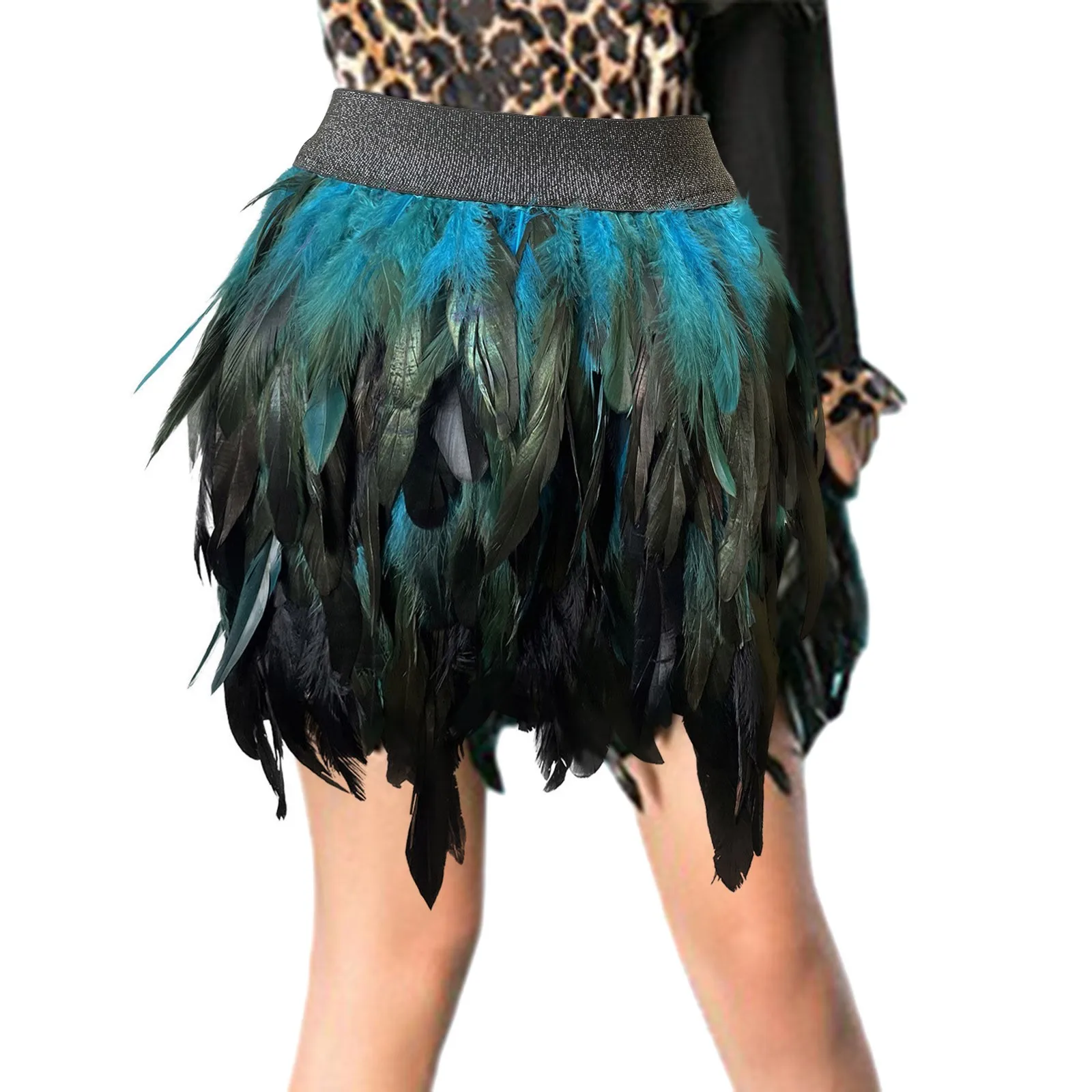 

Festival Rave Feather Skirt Carnival Halloween Evening Party Stage Performance Punk Gothic Y2K Women Mini Short Skirts Faldas