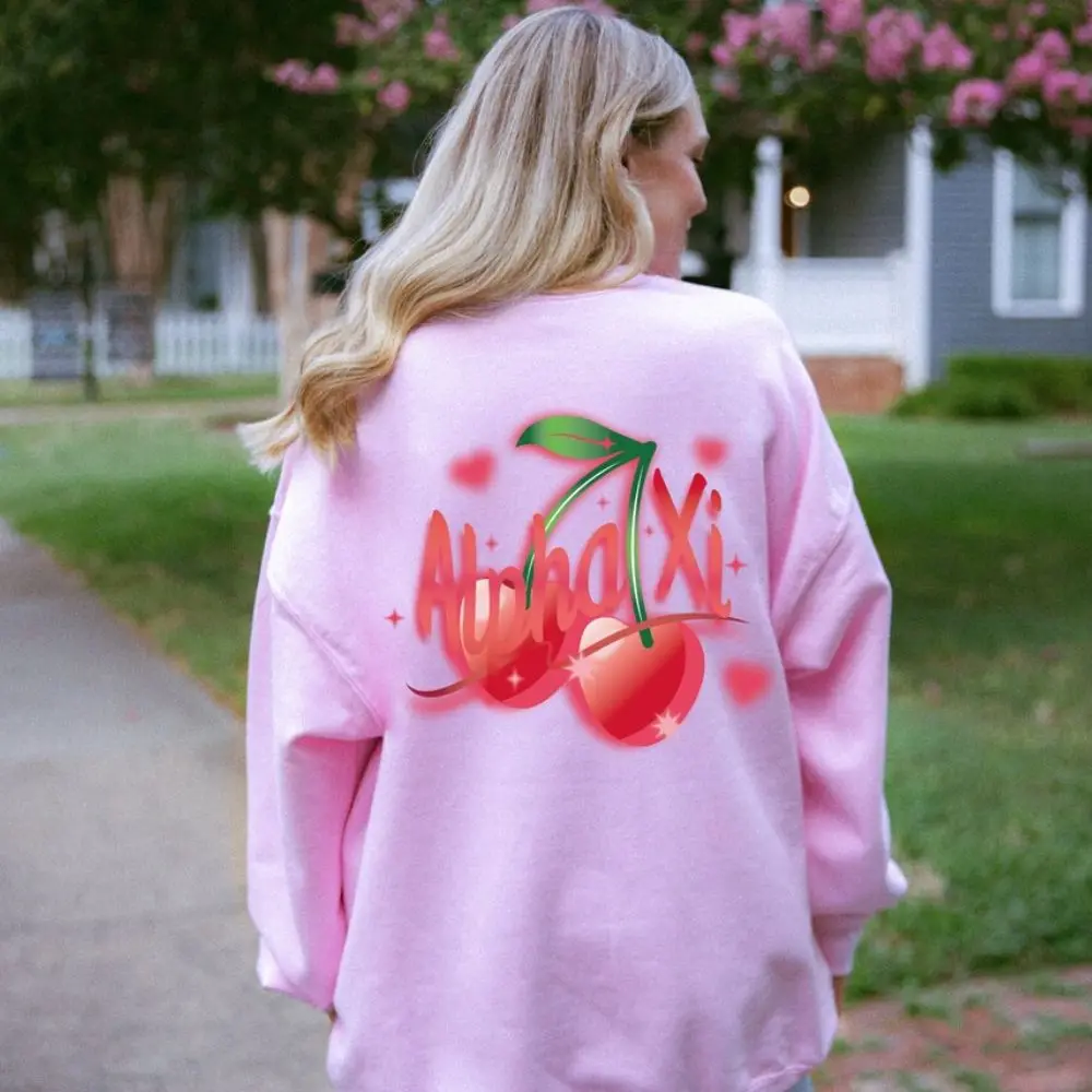 наклейка для кия navigator alpha pro 13мм soft 1шт Alpha Xi Delta Sweatshirt Trendy Cherry Sorority Sweatshirt Crewneck Alpha Xi Cherry Sorority Sweatshirts Girly Soft Pullover