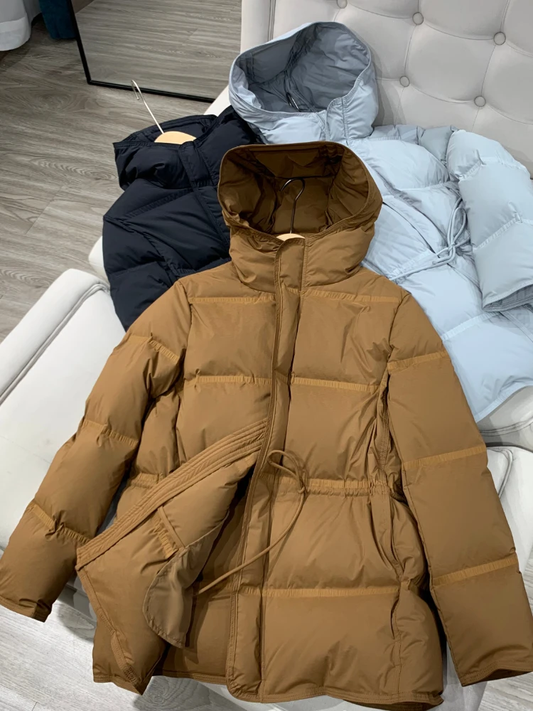 

LY VAREY LIN New Autumn Winter Hooded 90% White Duck Down Coat Women Fashion Zipper Lace-up Drawstring Warm Snow Jacket Parkas