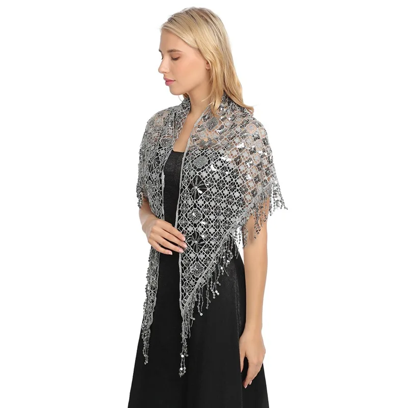 

Spring Autumn Style Sequin Tassel Scarf Sequin Cape Dinner Party Capes Women Tassel Cape Cloak Lady Ponchos S 2
