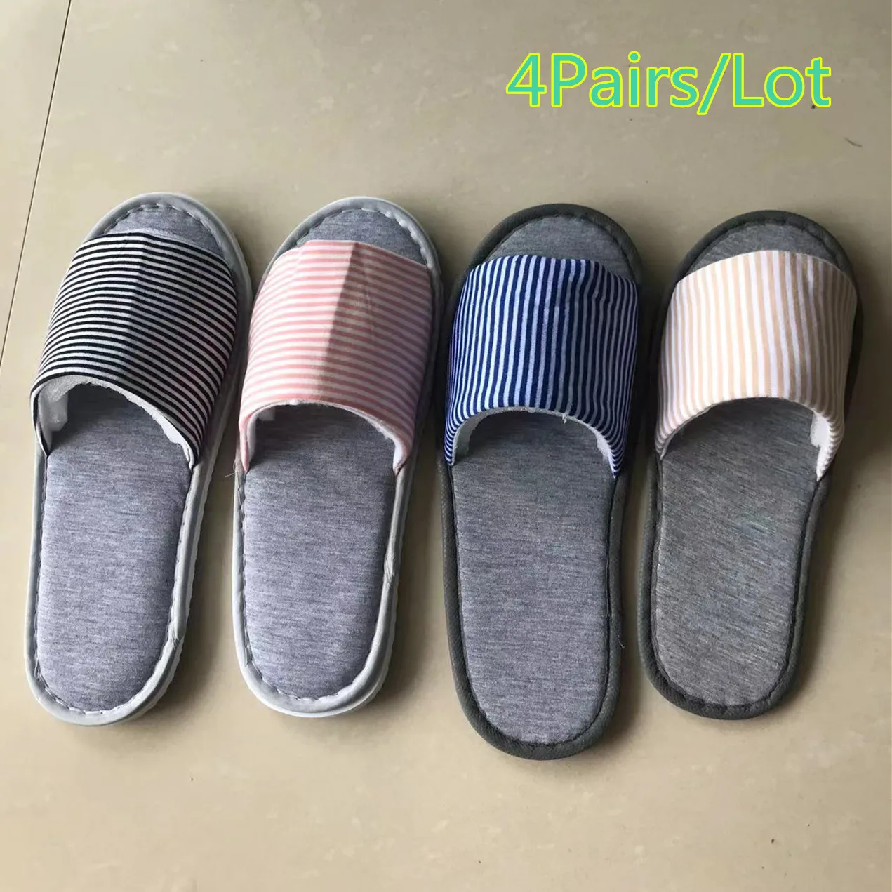 4-5Pairs Mix Colors Open Toe Cotton Slippers Men Women Hotel Disposable Slides Home Travel Hospitality Flats Footwear One Size fluffy indoor slippers Indoor Slippers