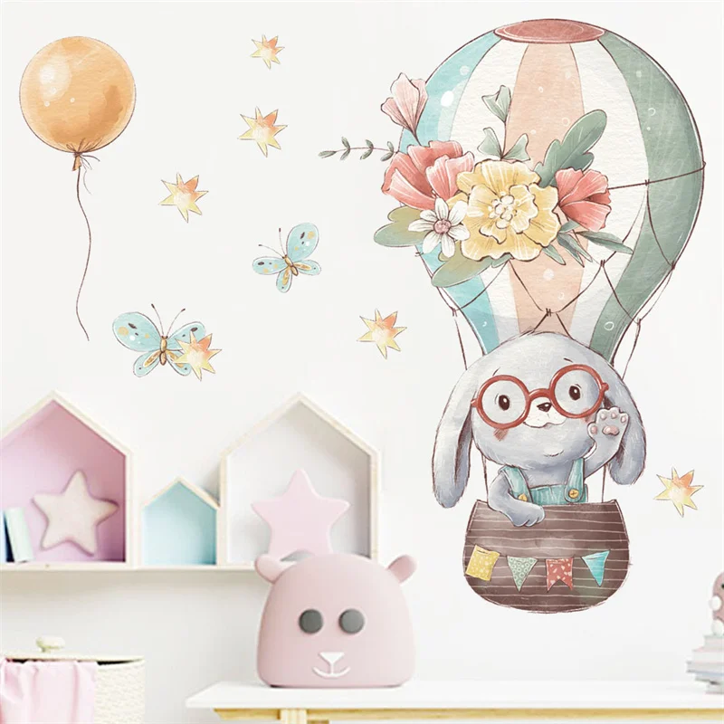 

Rabbit Bunny Balloon Clouds Star Wall Stickers for Children Kids Rooms Girls Baby Room Bedroom Decoration pegatinas de pared