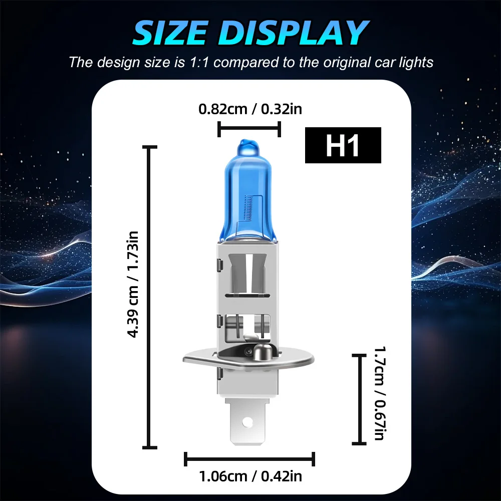 2PCS 범용 H1 할로겐 헤드라이트 자동차 조명 6000K 12V 쿨 블루 하이퍼 화이트 전구 쉬운 설치