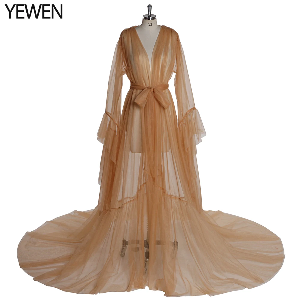 New Design YEWEN Long Sleeve Pink See Though Evening Dress for Photoshoot or Babyshower 2020 Evening Gown Prom Dress black ball gown Evening Dresses