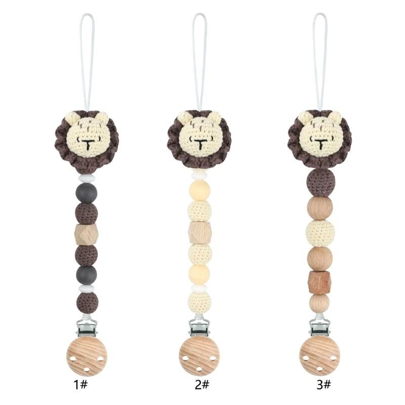 

2024 New Crochet Lion Pacifier Chain Bead Clip Nursing Soother Holder Baby Chew Clip Toy Toddler Dummy Clip Newborns Shower Gift
