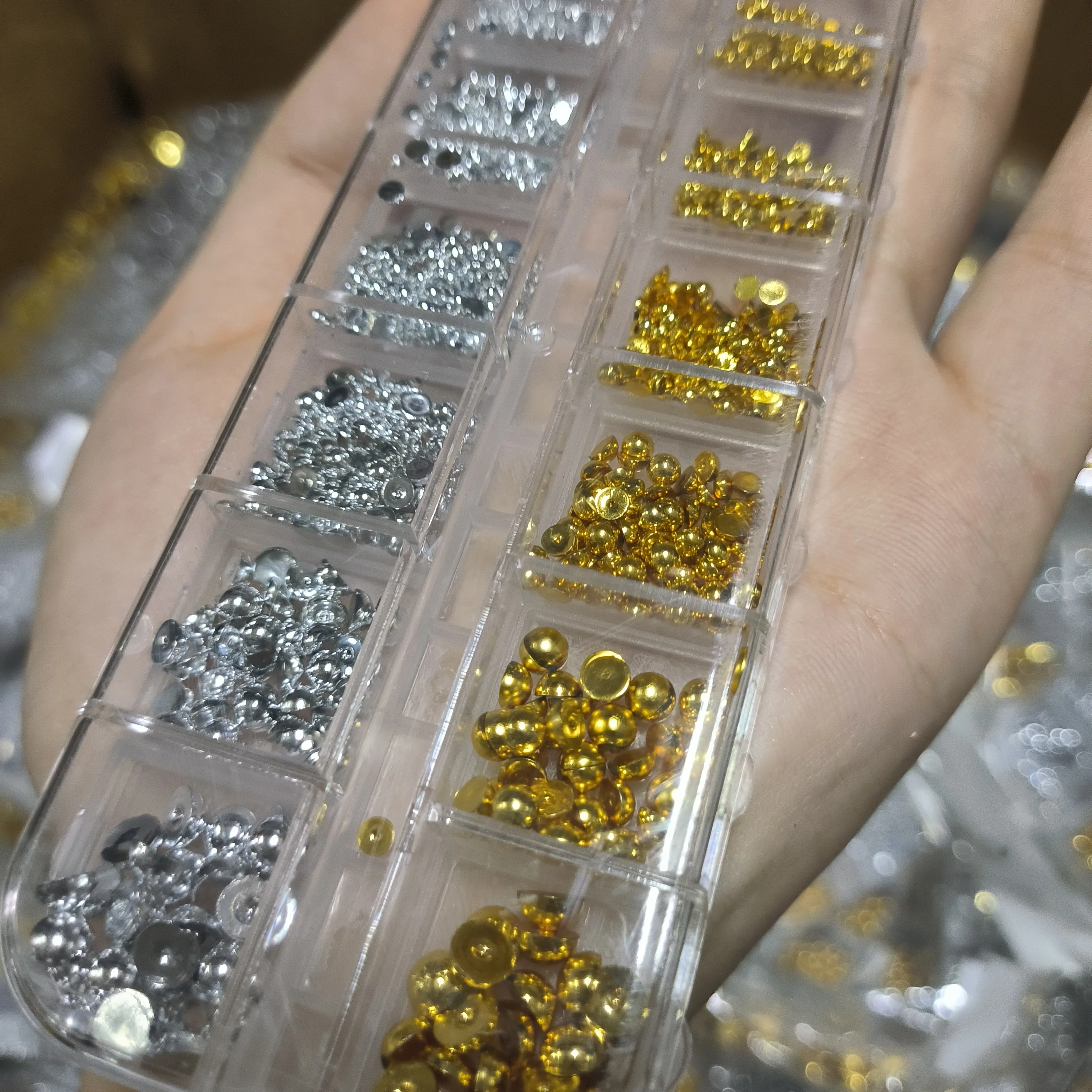 12 Gitter 3D-Silberperlen-Nagel-Charms in verschiedenen Größen, flache Rückseite, Kaviar-Perlen, Nagelkunst-Dekoration, DIY, Halloween, Weihnachten, Maniküre-Teil – Detail 5