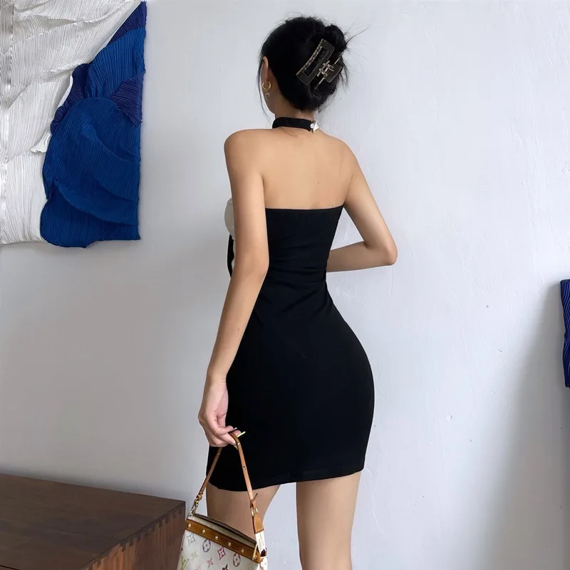 Fashion Women Sexy Patchwork Backless Mini Skin Tight Short Dress Ladies Summer Sleeveless Wrap Party Spaghetti Strap Dresses zara dresses