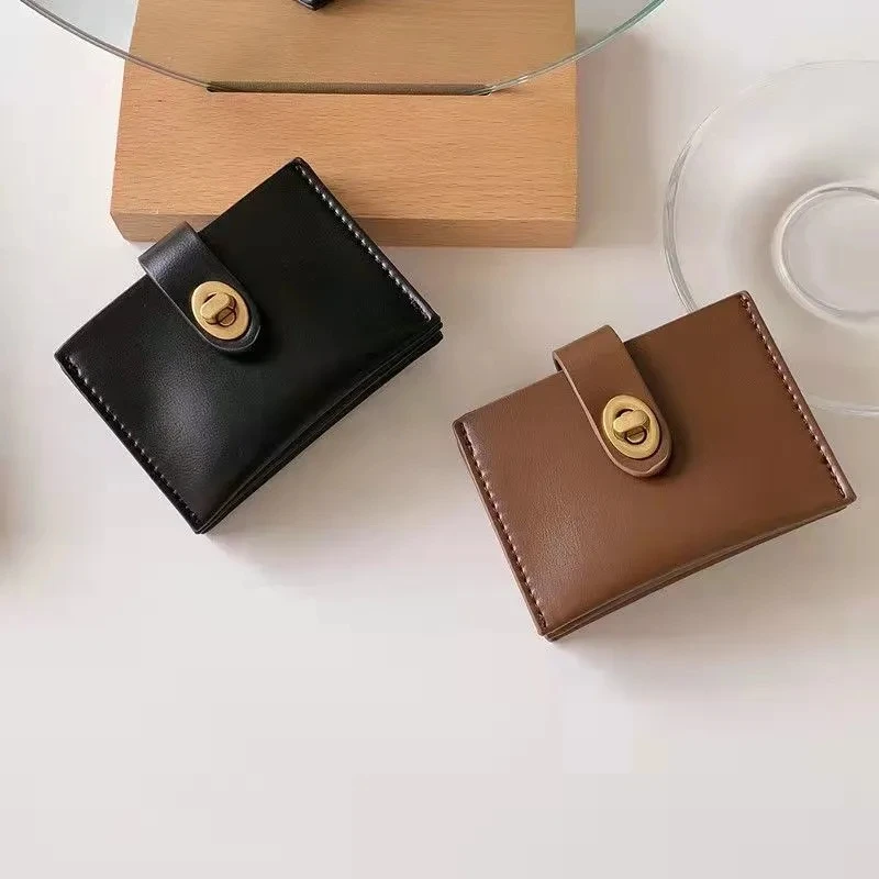 Chic Korea Solid Color Card Holder Vintage Casual Women Wallet PU Leather Female Purse Money Clip Wallet Ins Lady Coin Purse