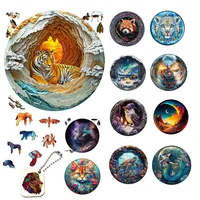 3D Vision Tiger Wooden Puzzles for Adults and Kids, Brightly Colored Unique Shaped Animal Wood Puzzles toys christmas gift 1