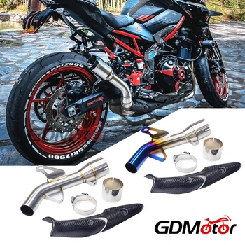 Slip On For Kawasaki Z900 Z900e 18-2021 Motorcycle Exhaust Escape Modified Mid Link Pipe Catalyst With Carbon Fiber Heat Shield