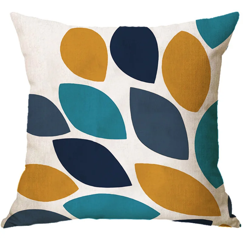 Home Decor Colorful Geometric Cushion Cover For Sofa Office Decoration Nordic Leaf Print Throw Pillow Cover Car Pillowcase 