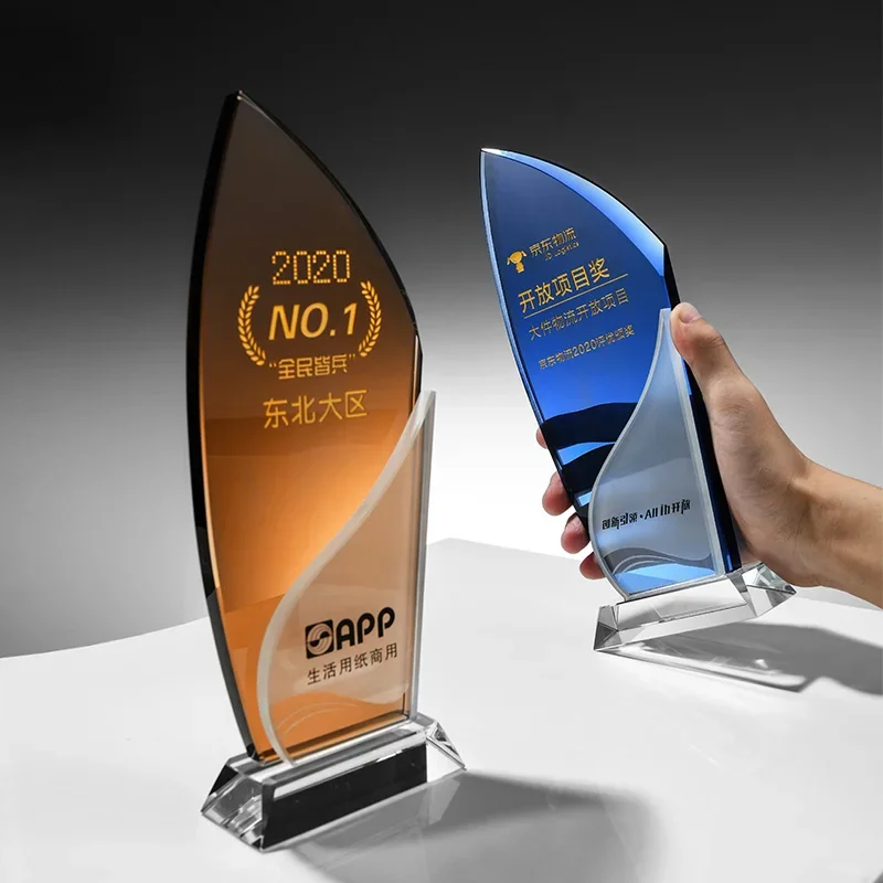 Customized Creative Transparent Blue Crystal Trophy, Excellent Company Award School annual Meeting Sports, Trophy, Souvenir, 1Pc