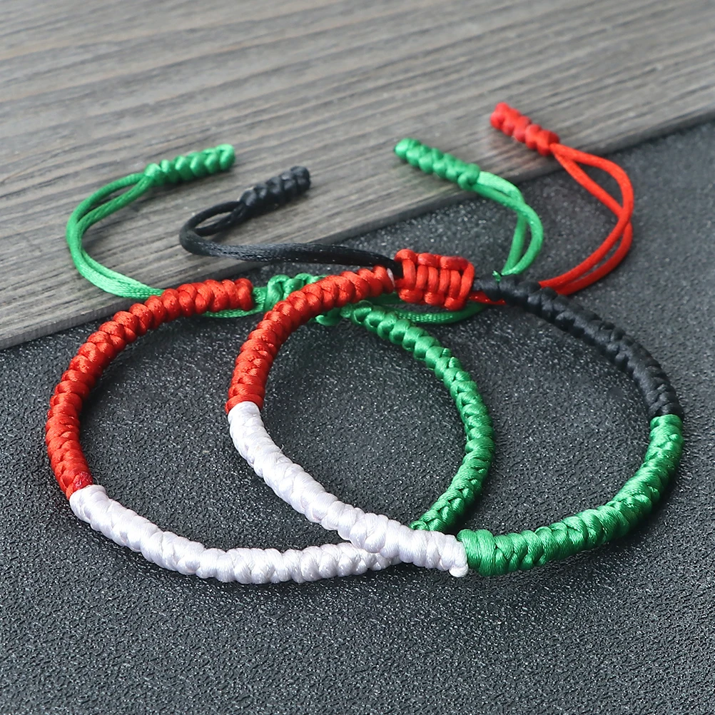 Handmade National Flag Braided Rope Bracelet Palestine Iran Country Flag  Color Bangles Chain Adjustable Patriot Pulsera Jewelry