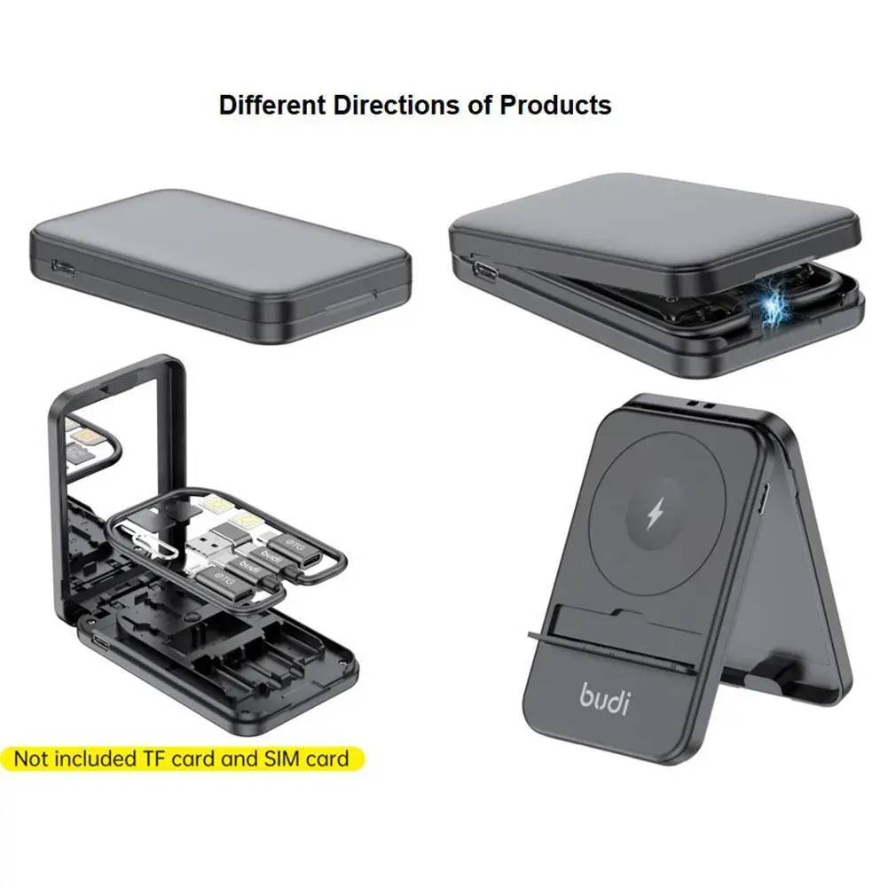 

BUDI 14 In1 15W Wireless Charger Cables Set Storage Box Type C Mobile Phone Data Cable USB Charger Set Storage Box for magsafe