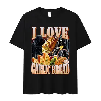 Funny Meme I Love Garlic Bread Skeleton Graphic Printed T Shirt Women Casual Short Sleeve T-shirts Summer Roundneck Clothing 1