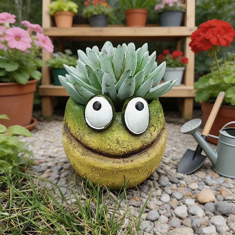 Niedlicher Großäugiger Frosch-Blumentopf aus Harz, Vintage Gartendekoration, Kreativer Tier-Pflanzentopf für den Außenbereich
