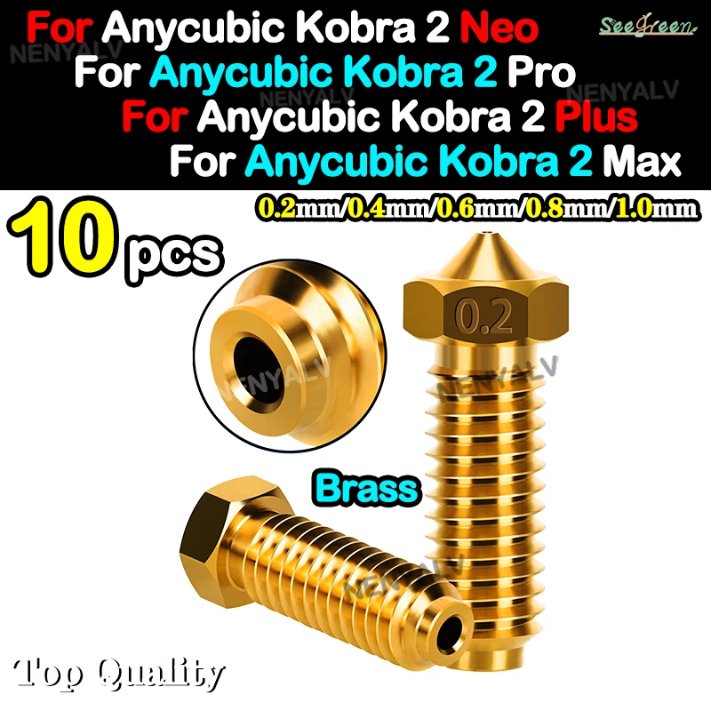 Per Anycubic Kobra 2 Pro Flow Alta Precisione 10 Pezzi Per Anycubic Kobra 2 Ugello In Ottone Neo Vulcano 0.2/0.4/0.6/0.8/1.0Mm Ugello