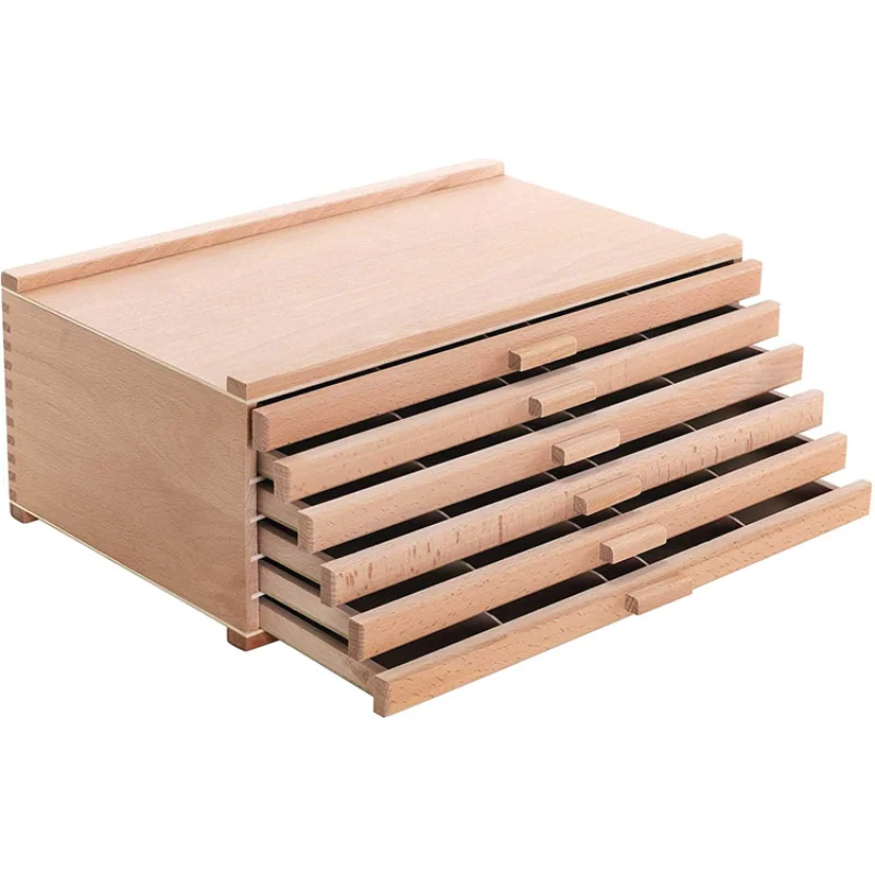 Boîte De Rangement En Bois 6 Compartiments Pour Pastels/Matériel Artistique | 24x16x8 Cm | Organisation Atelier & Bureau