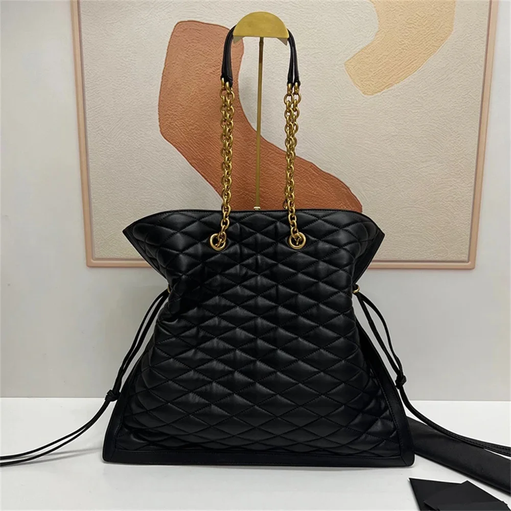 

2024 Summer New Arrival Women Lambskin Handbag Soft Retro Diamond Pattern Shoulder Bag Lady Drawstring Crossbody Bag