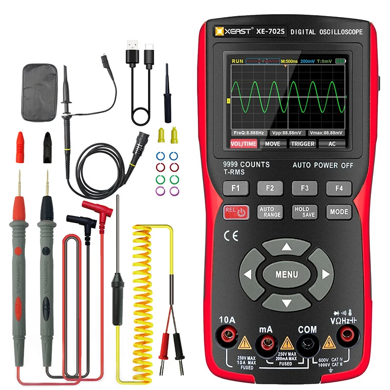 

Digital Storage Oscilloscpe Multimeter XE702S Auto True RMS Tranistor Probe Multimetro 48M/S 10Mhz PC Waveform Oscilloscope