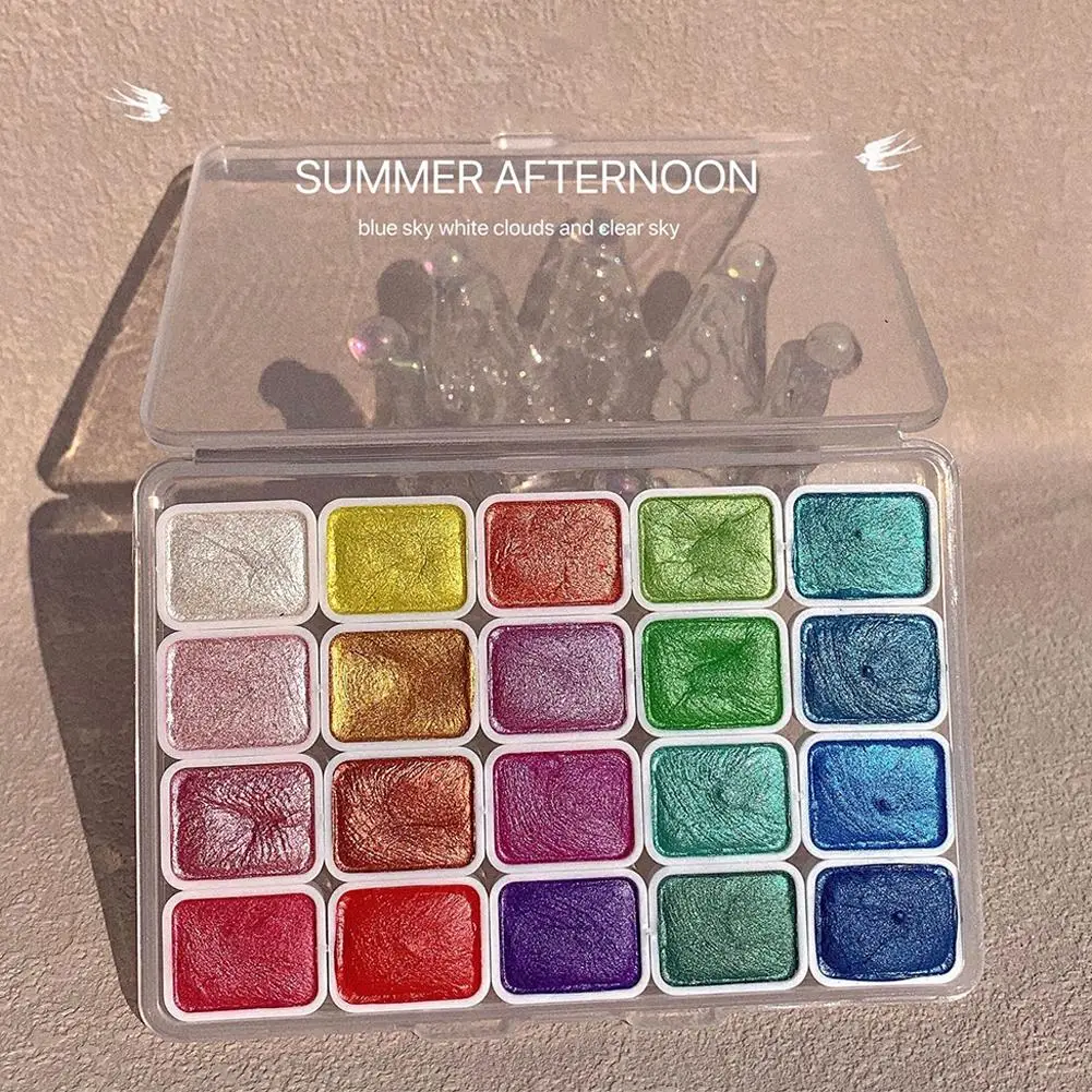 Pearlescent Watercolor Paint Portable Hand-packaged Palette For Painting Nails Student School Art Supplies