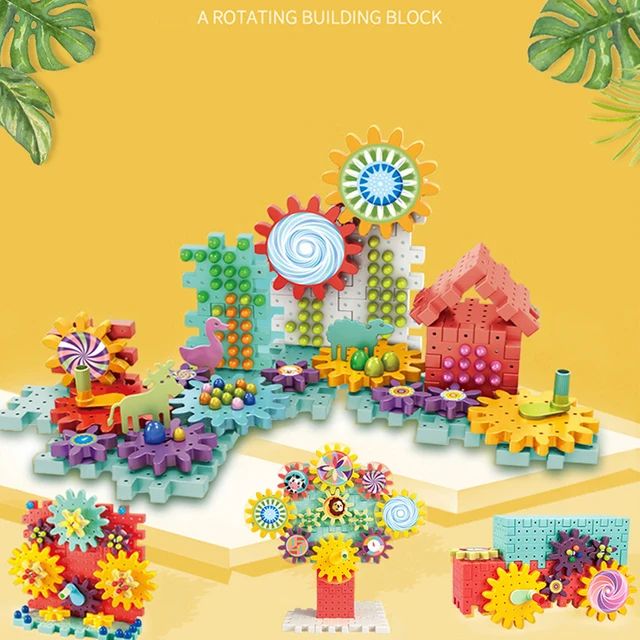 Kids 3D Plastic Gear DIY Jigsaw Puzzle Blocks Fun Mushroom Nails Jigsaw Puzzle Will Spin Puzzle Montessors Toys Boys Girls Gifts 1