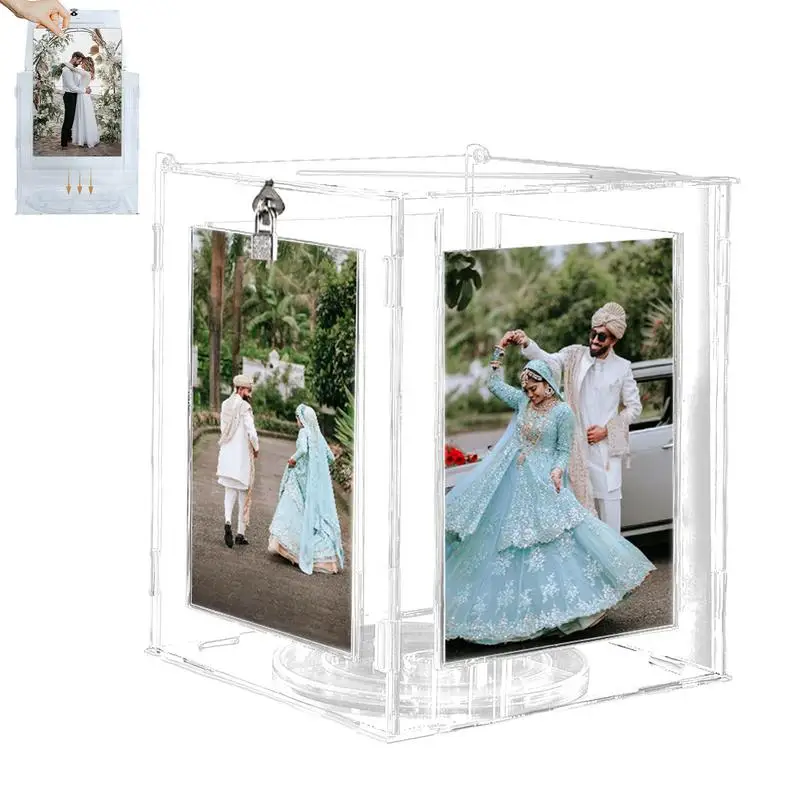 

Wedding Card Holder Box Acrylic Rotatable Picture Frame Box Clear Envelope Letter Money Wishing Well Box For Bridal Toddler