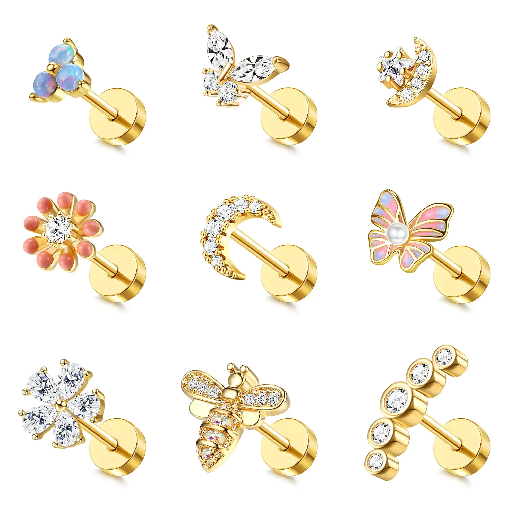 Boucles D'Oreilles Clip Argent Or – Ear Cuff Cartilage Sans Perçage, Hypoallergénique Acier Inoxydable, Bijou Femme Faux Piercing