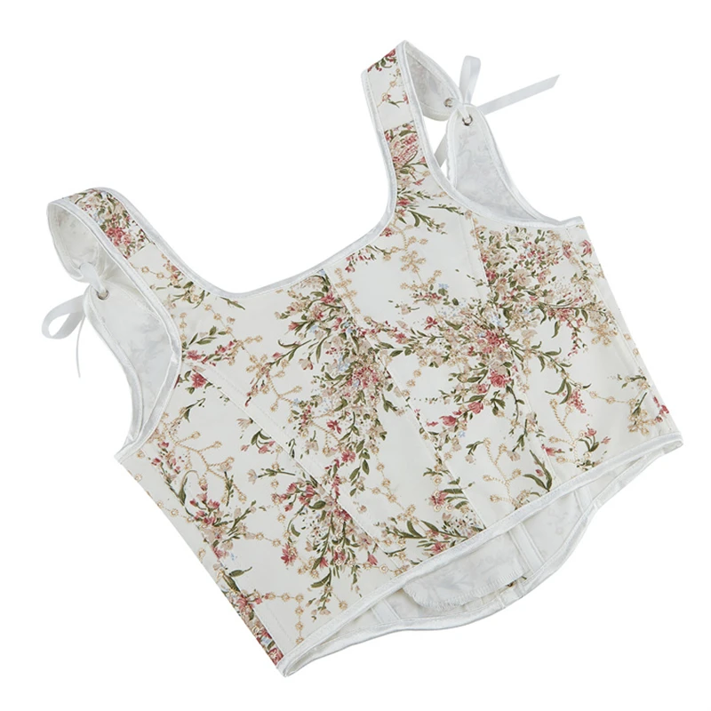 Description Picture 6 of itemWomen Sexy Floral Overbust Corsets Bustiers with Shoulder Straps Gothic Bustier Vintage Flower Print Corselet Crop Top Tank
