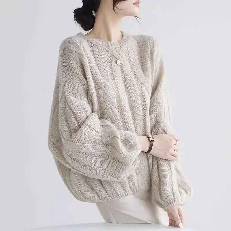 

Retro Vintage Pullovers Jumpers Knitted Tops Cute Sweet Girl Women Winter Loose Casual O Neck Sweaters