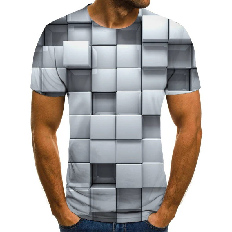 

2023 Summer T-shirt Male Short Sleeve Slim Fit Tops Tees t Mens Geometric 3D Three-dimensional Pattern Digital Printing T-shirt