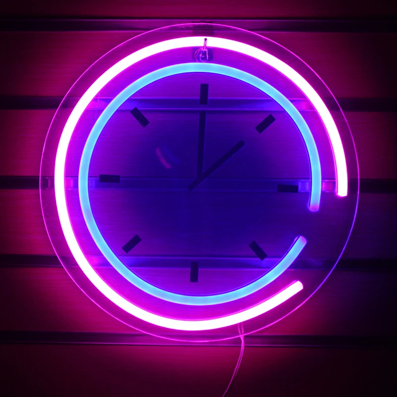 Clock Shape LED Neon Sign Night Light Acrylic Wall Hainging Light Lamps