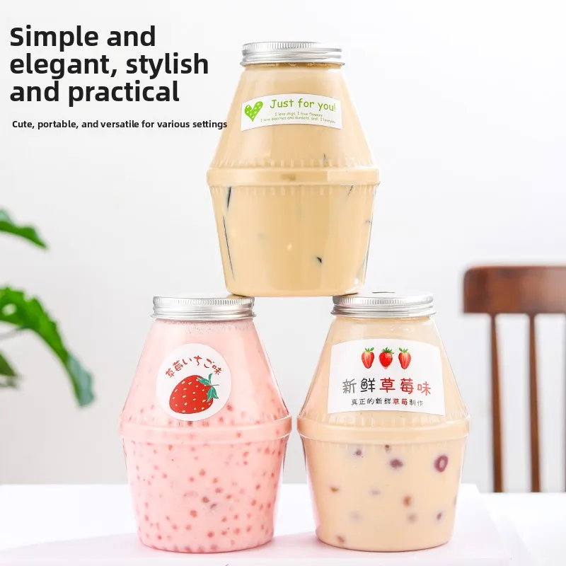 Fat Cup with Lid for Beverage Milk Tea Juice Cold Drink Home Use ular Disposable Plastic Cup Fruits Gelatin Bottle Paaging