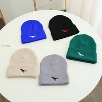 Little mave 2024 Autumn Winter Casual Knitted Embroidery Cartoon Dinosaur Outdoor Kids Caps for Children Warm Hats Baby Boys 1