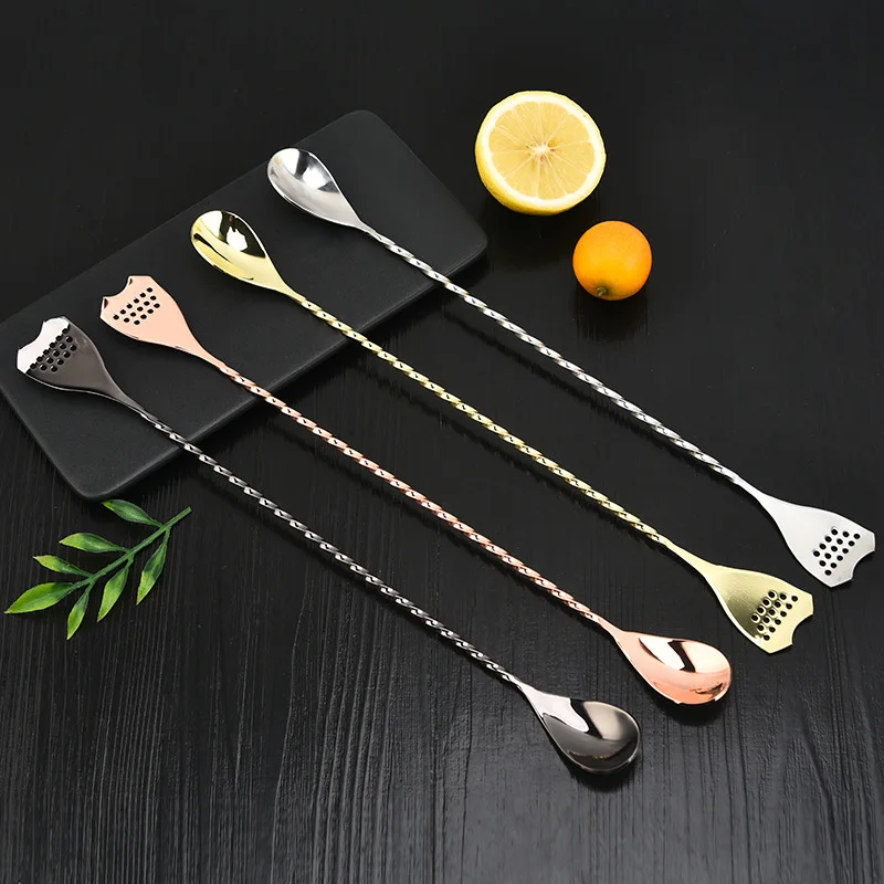 Stainless Steel Spiral Handle Cocktail Spoon Bartender Mixing Spoon Drink Shaker Muddler Stirrer Bar Barware Kitchen Accessories