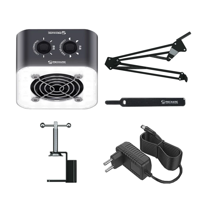MECHANIC-Lámpara de humo de reparación multifuncional con brazo oscilante largo, Motor de alta velocidad, luz de refrigeración extractora de humo - AliExpress