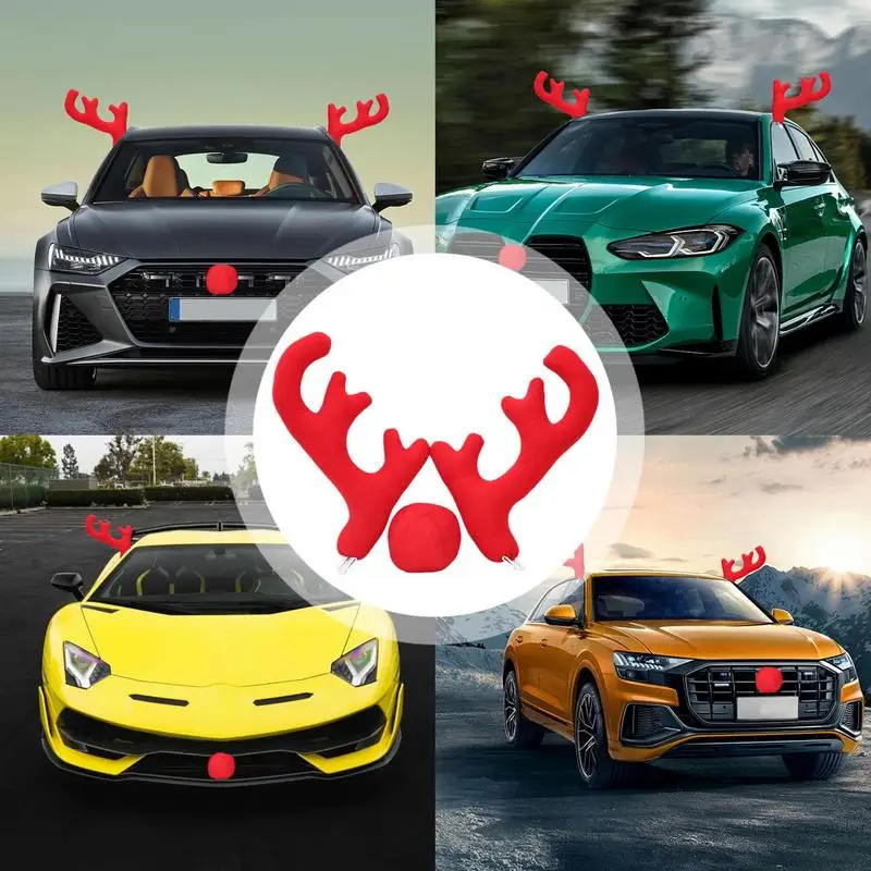 

Car Reindeer Antler Kit Christmas Reindeer Antlers Car Decoration Kit Reindeer Car Kit With Antlers And Nose Auto Accessories