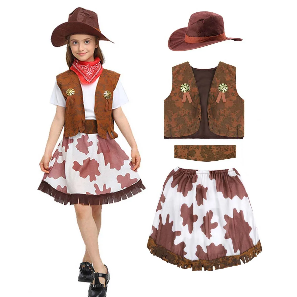 Vaquero de disfraz de Halloween para niñas, vestidos de vaquera occidental,  disfraz de Purim, para eventos y fiestas| | - AliExpress