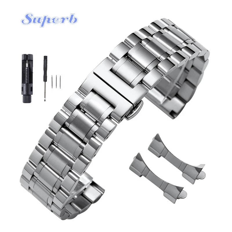 Elegant Curved End Stainless Steel Universal Strap with Butterfly Clasp