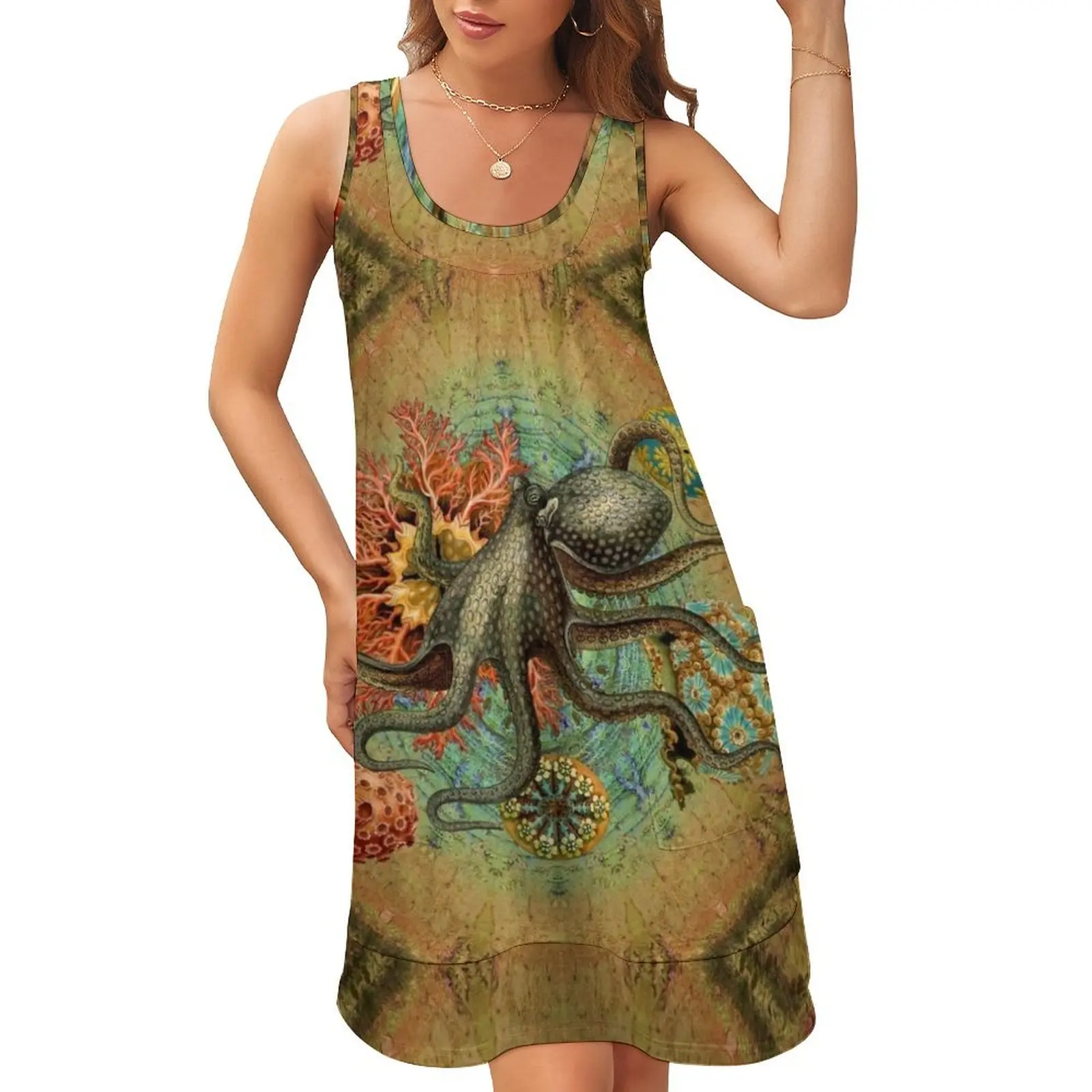 

Sea Garden Sleeveless U-Neck Fake Two Piece Dress dress korean style dress dresses