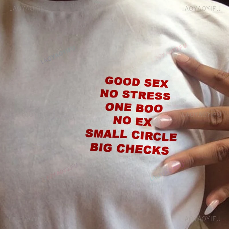 

Good Sex No Stress One Boo No Ex Small Circle Big Checks Pocket Printed Women Printed T Shirt Cotton Fashion T-shirt 90s