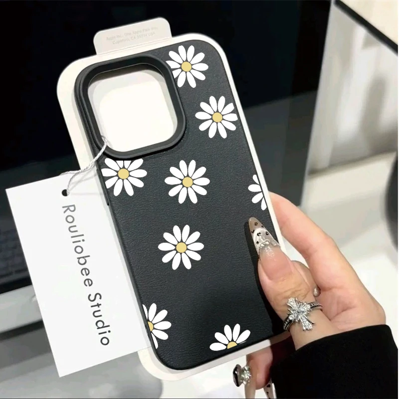 Daisy Flowers Lichee Pattern Silicone Leather Cover