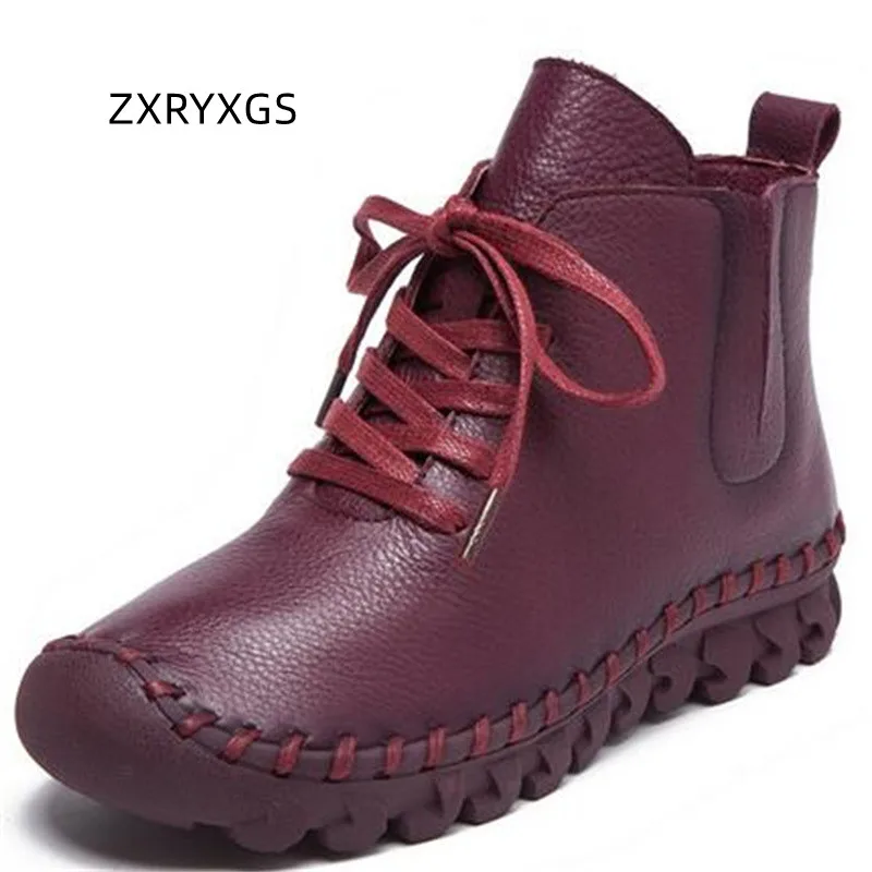 

ZXRYXGS 2024 новые кружевные ботинки высшего качества из натуральной кожи трендовые кроссовки на плоской нескользящей подошве ботильоны зимние женские ботинки