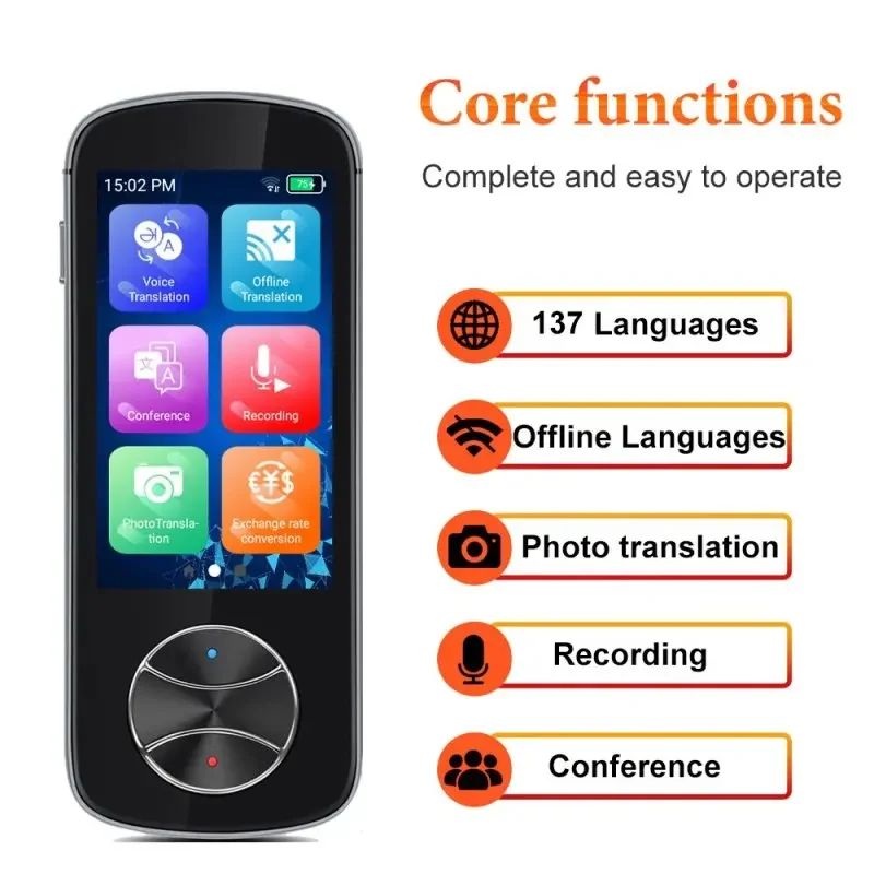 AI 137Language Voice Translator Device Offline Instant Real-Time WiFi/Offline Recording/Photo Portable Smart Audio Translation