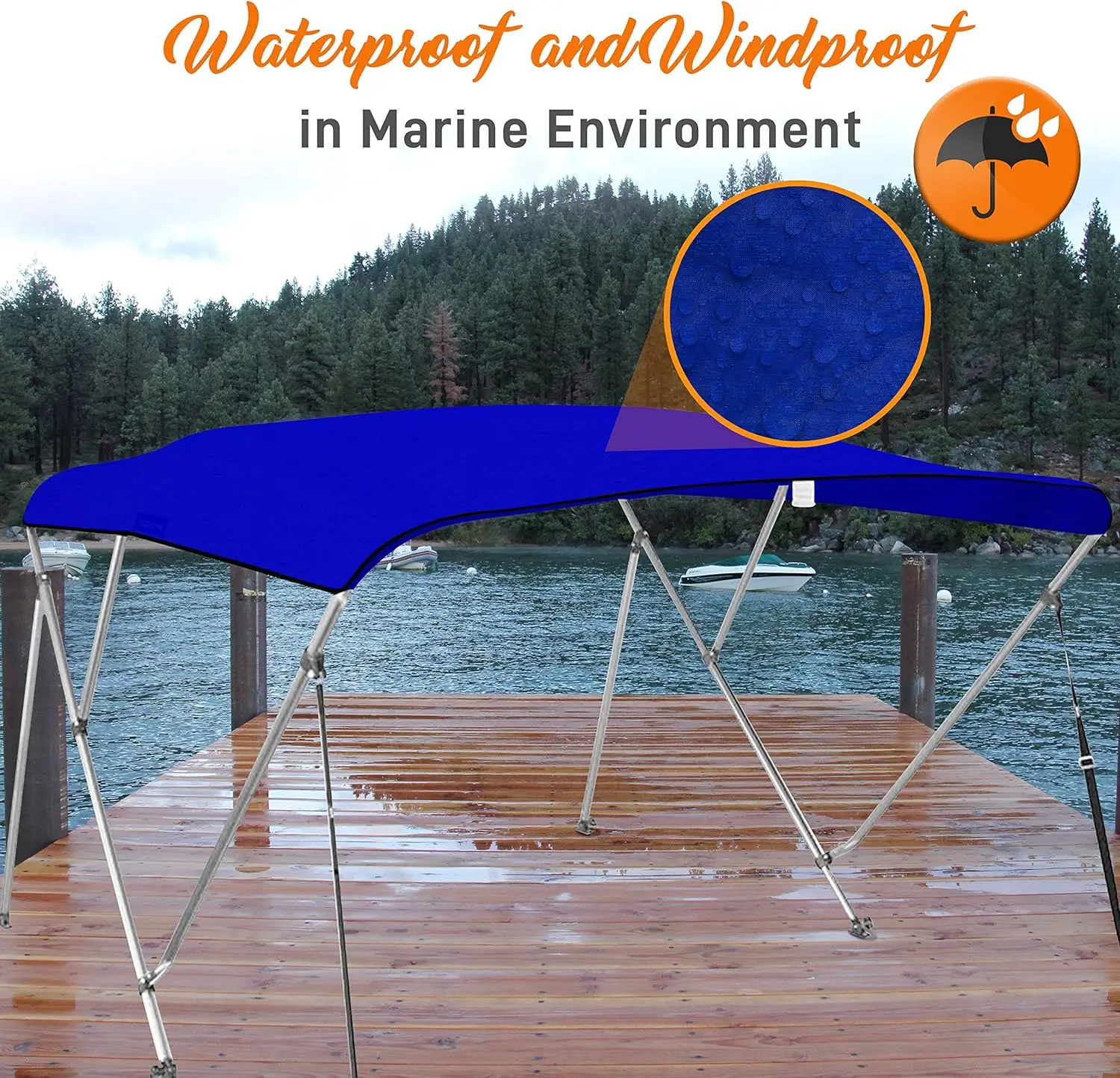 3 Bow Bimini Top Canvas Sun Shade Boat Canopy -1" Double Wall Aluminum Frame Tube,
