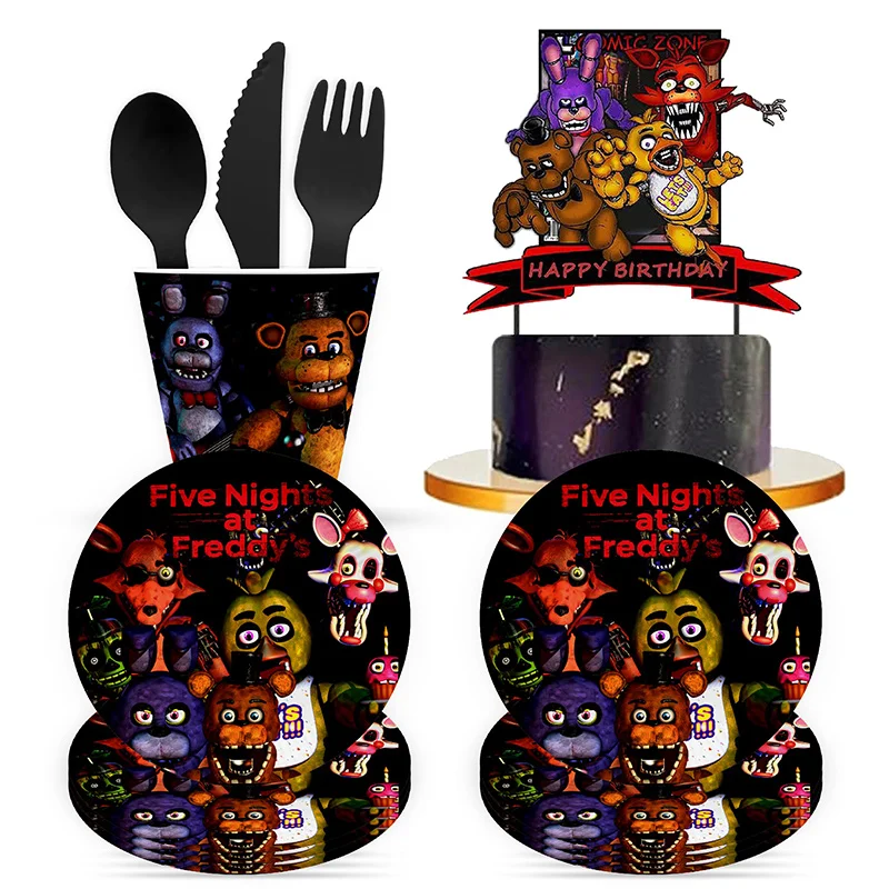 Five Nights At Freddy's Party Supplies Cartoon Game Freddy Bear Balloons  Happy Birthday Banner Party Decoration Cake Topper Toy - Action Figures -  AliExpress