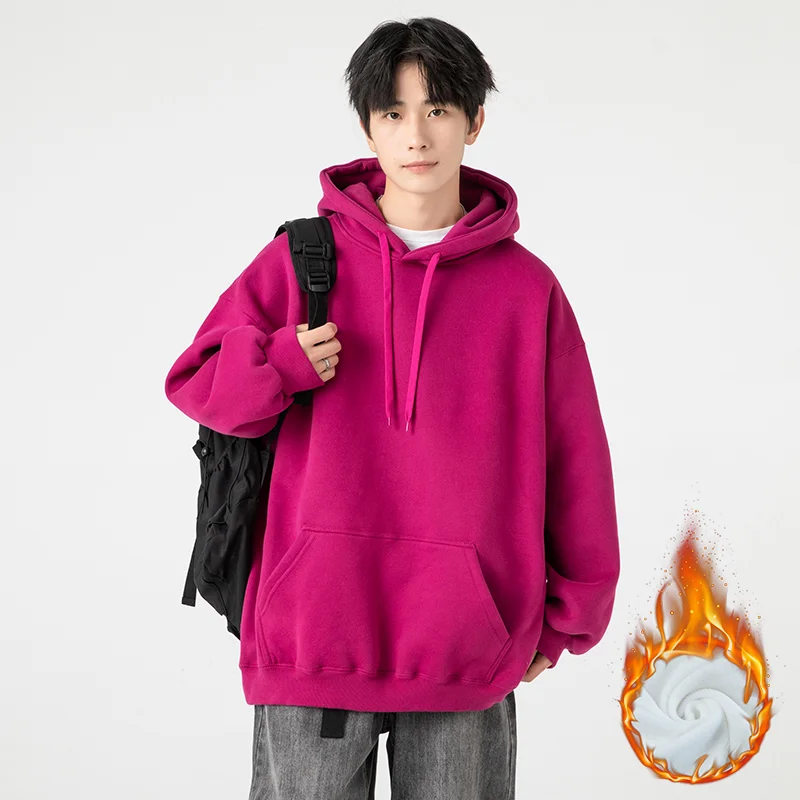 

Solid Color Men Hoodies Quality Fleece Fashion Casual Clothing Hip Hop New Autumn Winter Warm Unisex Pullover Loose Male Clothes