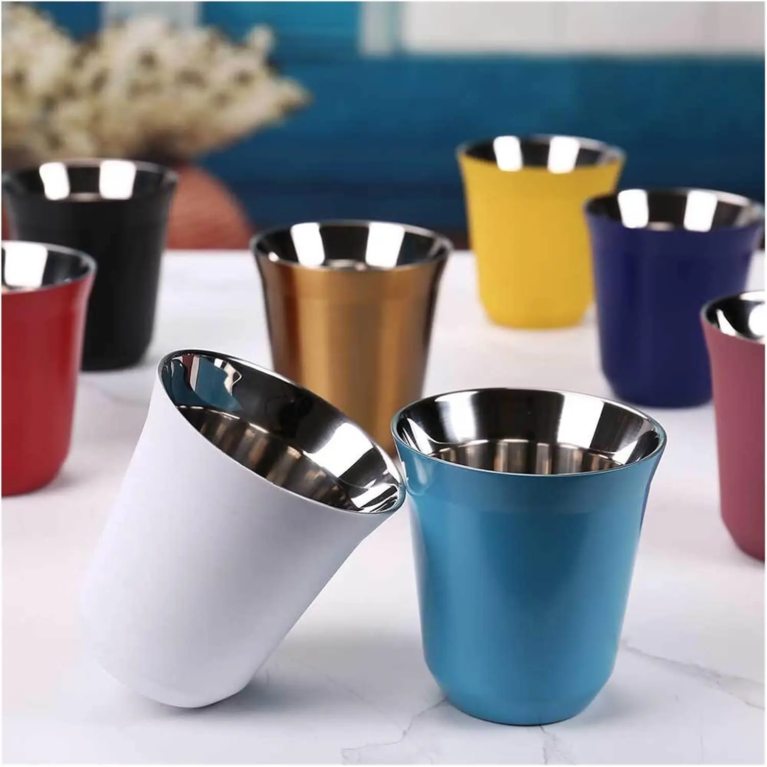 Stainless Steel Cup Coffee Cup Stainless Steel Cups Stainless Steel Mug 2 PCS 304 Stainless Steel Espresso Cups Double Wall Thermally Insulated Capsule Coffee Mug for Indoor or Outdoor Events 80/160ML
