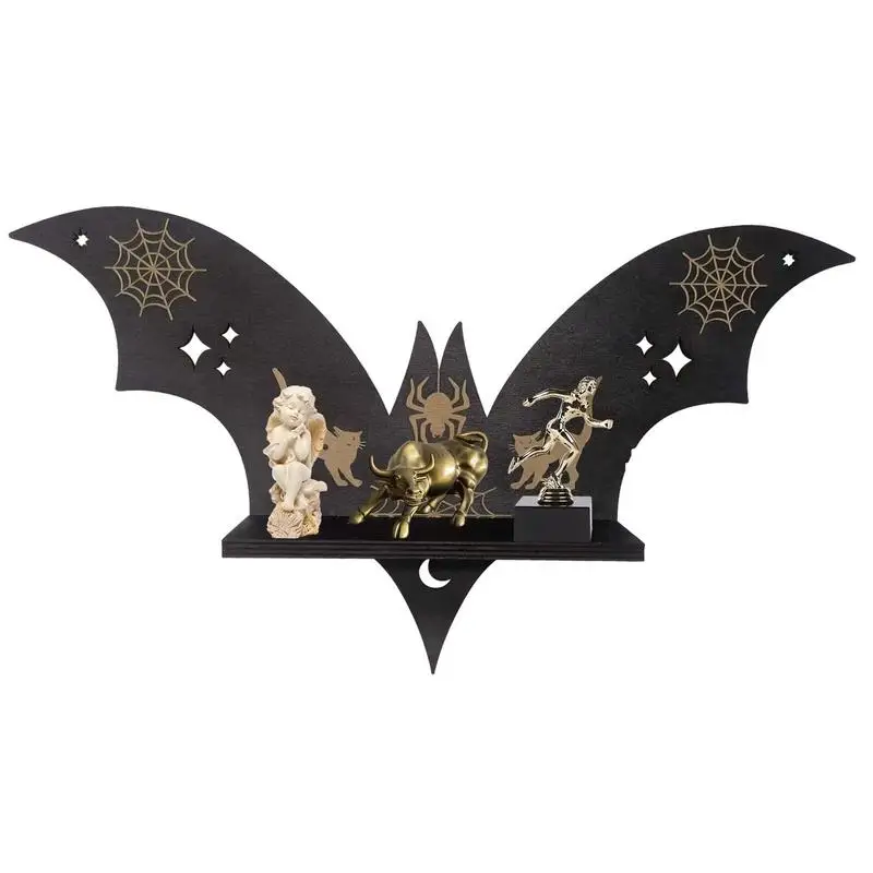 

Spooky Gothic Bat Crystal Shelf Vintage Witchy Room Decor with Floating Sign Candle Holder Horror Boho Wall Art for Bedroom