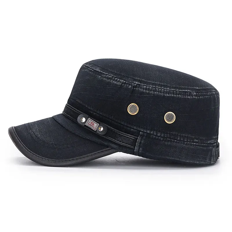 Unisex Baseball Cap Vintage Cadet Top Cap Washed Cotton Fashion Adjustable Flat Top Hat for Men Women 3